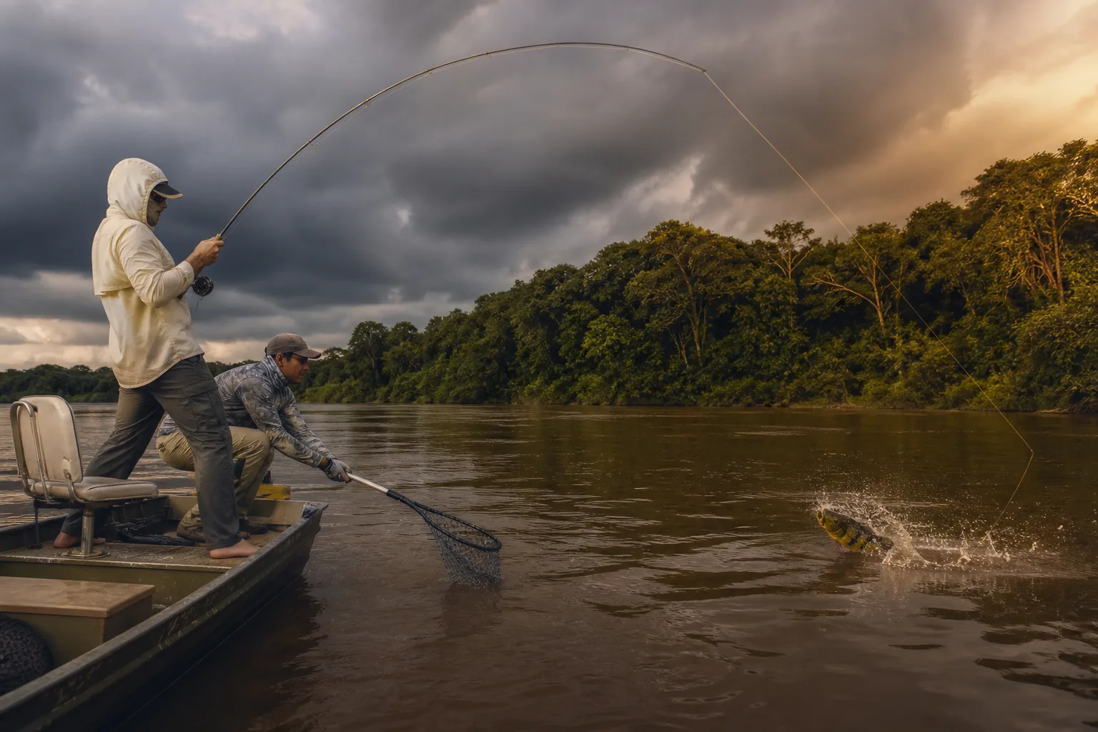 Pescador e guia numa expedição amazônica